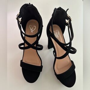 Suede Black High Heel Platform Pump Sandals